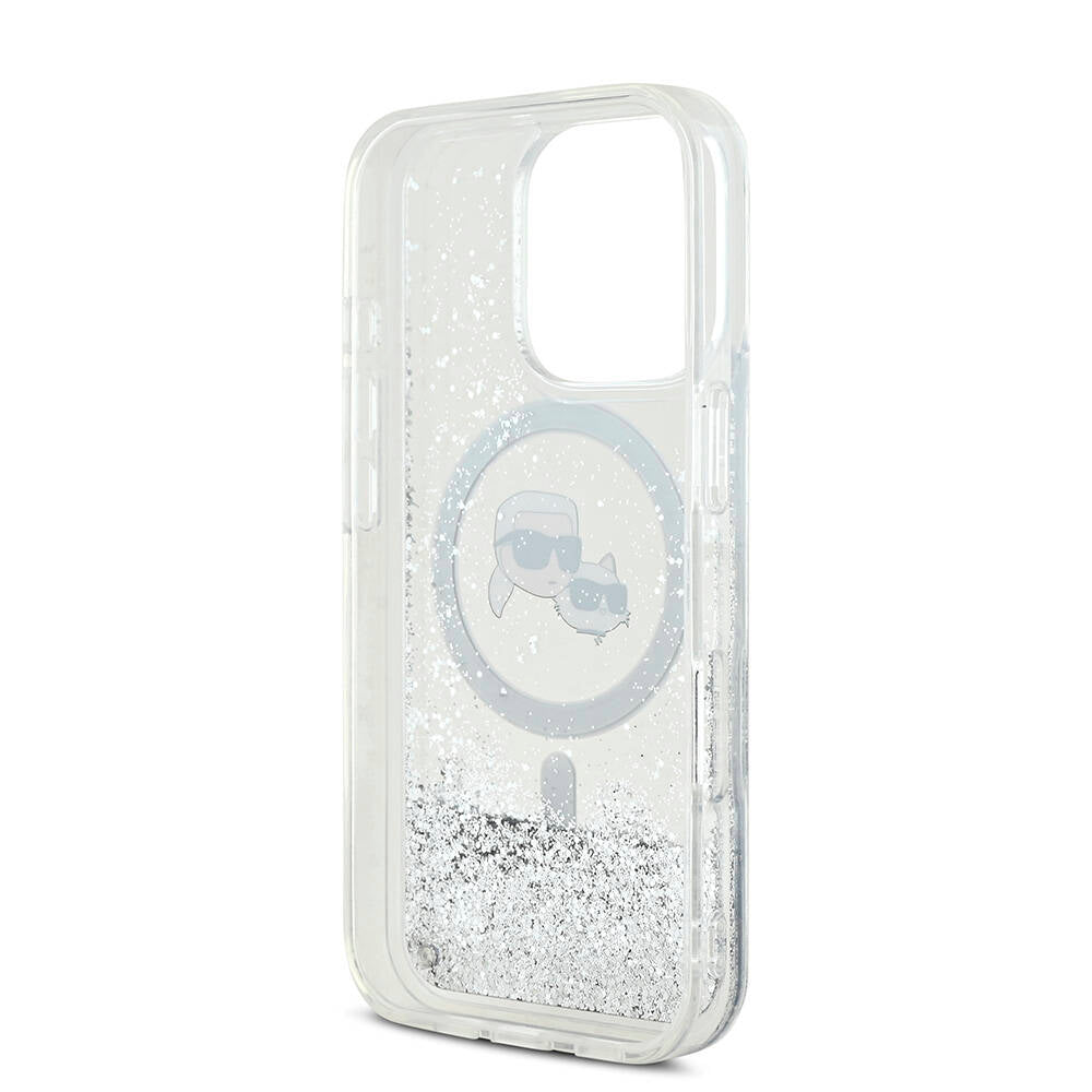 Karl Lagerfeld iPhone 16 Pro Orjinal Lisanslı Magsafe Şarj Özellikli Sıvılı Simli KC Heads Telefon Kılıfı - 6