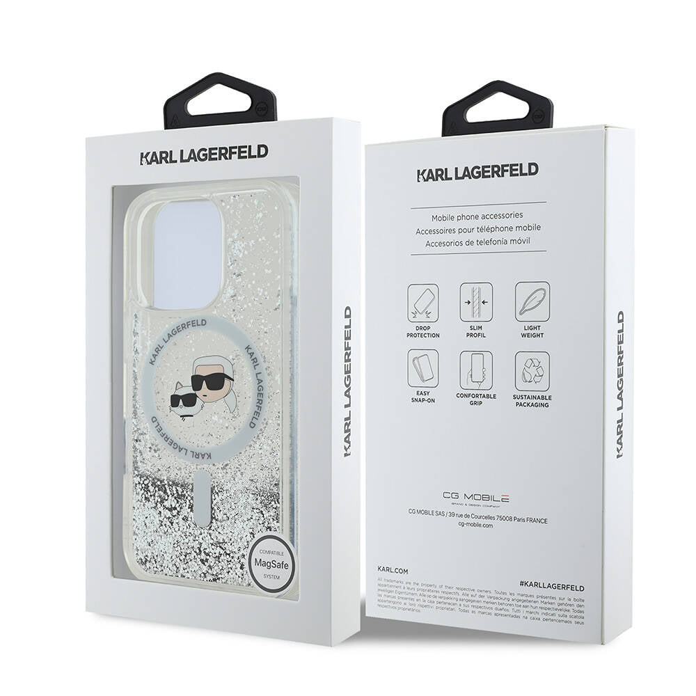 Karl Lagerfeld iPhone 16 Pro Orjinal Lisanslı Magsafe Şarj Özellikli Sıvılı Simli KC Heads Telefon Kılıfı - 7