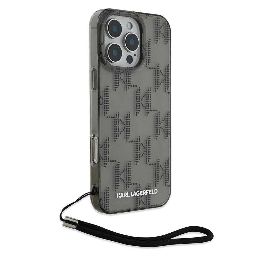 Karl Lagerfeld iPhone 16 Pro Orjinal Lisanslı KL Desenli Saydam Bilek Askı İpli Klasik Logolu Telefon Kılıfı - 3