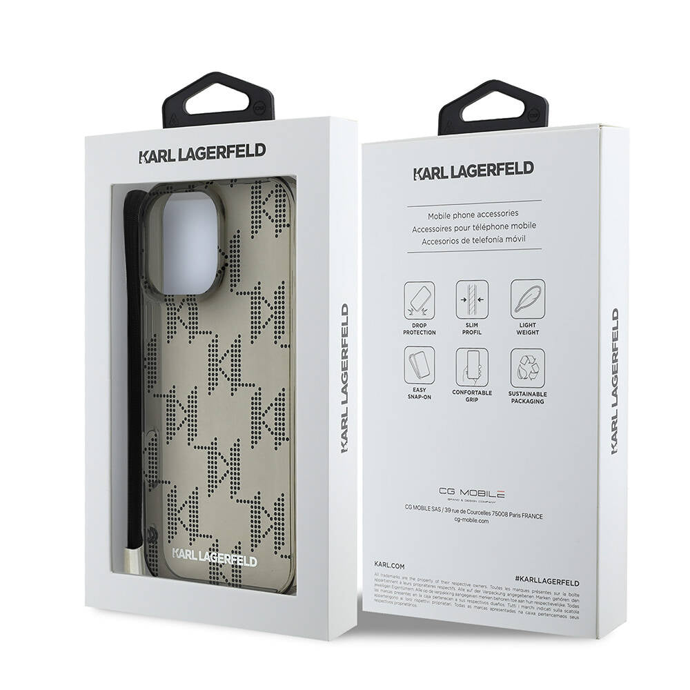 Karl Lagerfeld iPhone 16 Pro Orjinal Lisanslı KL Desenli Saydam Bilek Askı İpli Klasik Logolu Telefon Kılıfı - 7