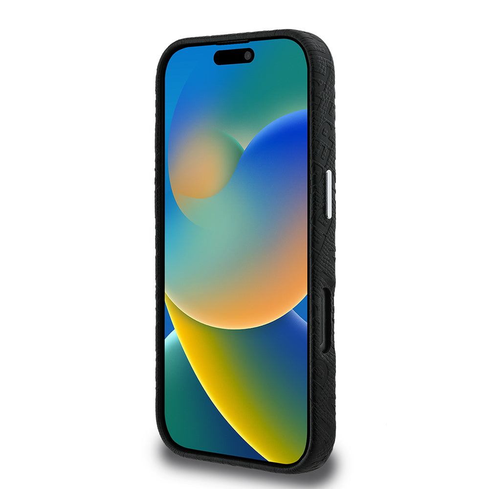 Karl Lagerfeld iPhone 16 Pro Orjinal Lisanslı PU Deri Damgalı Metal Yazı Logolu Telefon Kılıfı