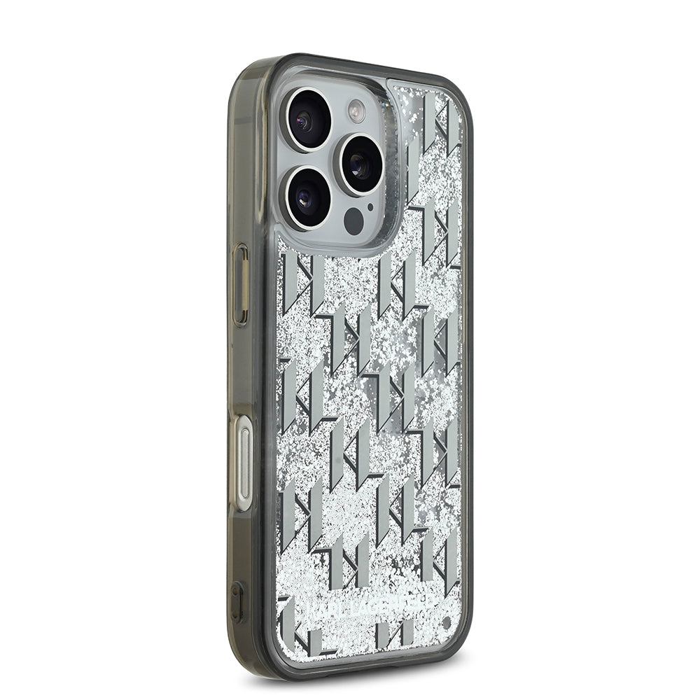 Karl Lagerfeld iPhone 16 Pro Orjinal Lisanslı Simli KL Yazılı Monogram Gradient Telefon Kılıfı-4