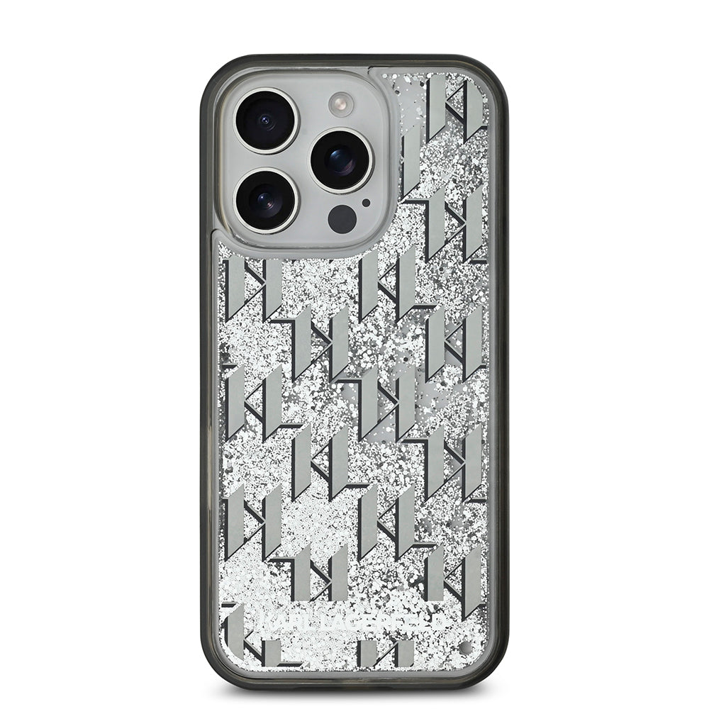 Karl Lagerfeld iPhone 16 Pro Orjinal Lisanslı Simli KL Yazılı Monogram Gradient Telefon Kılıfı-3