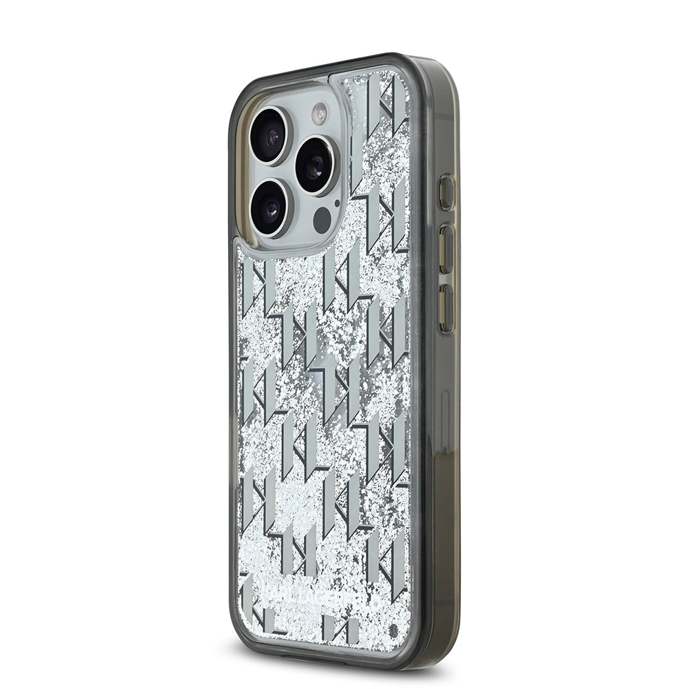 Karl Lagerfeld iPhone 16 Pro Orjinal Lisanslı Simli KL Yazılı Monogram Gradient Telefon Kılıfı-2