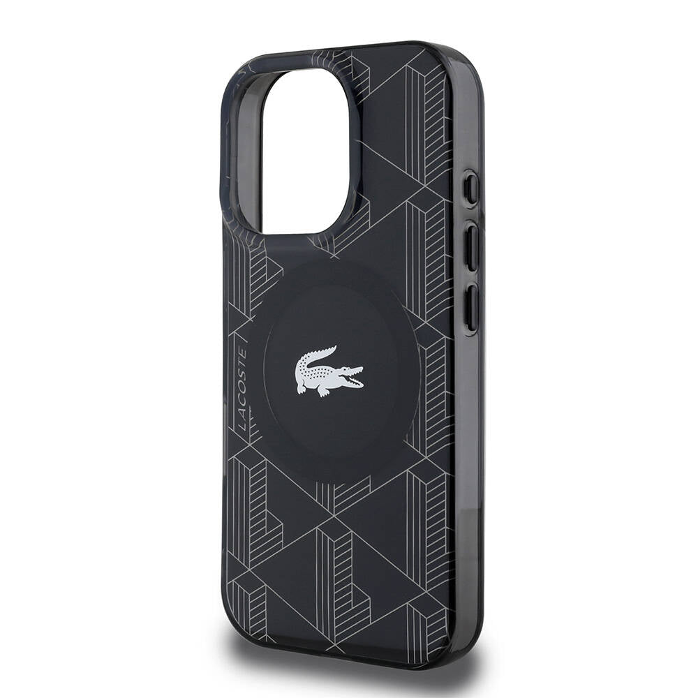 Lacoste iPhone 16 Pro Orjinal Lisanslı M-safe Şarj Özellikli IML Baskılı Gümüş Timsah Logolu Monogram Kılıf