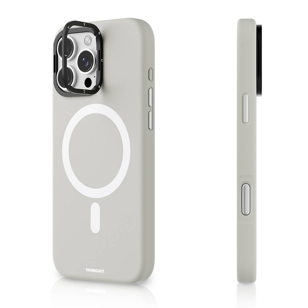 Youngkit Bitty Cream iPhone 16 Pro Magsafe Şarj Özellikli Kamera Standlı Telefon Kılıfı-9