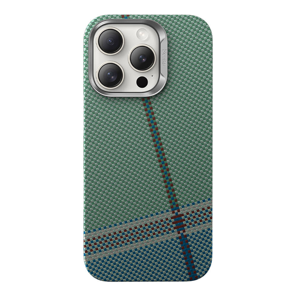 Benks Passion Green ArmorAir iPhone 16 Pro M-safe Şarj Özellikli Karbon Fiber Tasarımlı Kevlar Kılıf