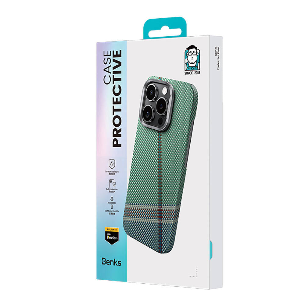 Benks Passion Green ArmorAir iPhone 16 Pro M-safe Şarj Özellikli Karbon Fiber Tasarımlı Kevlar Kılıf