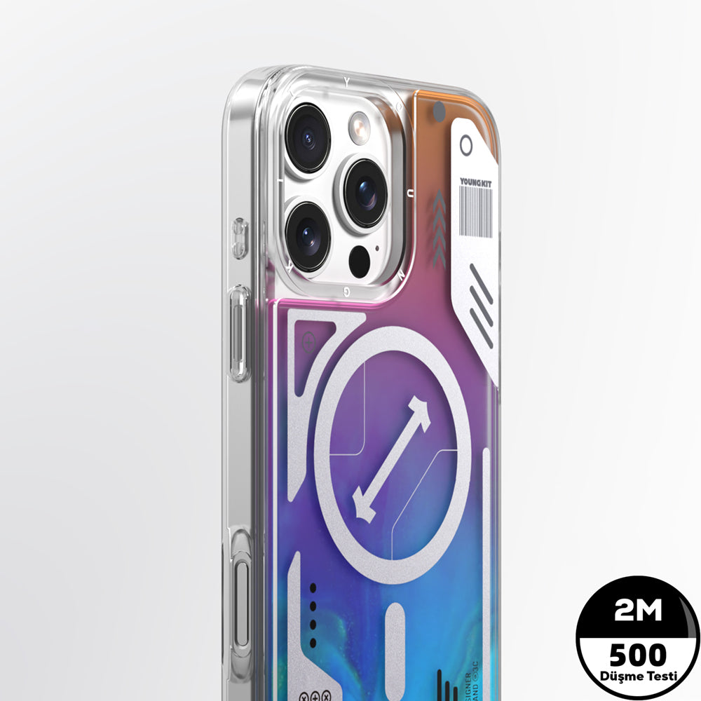 Youngkit Galaxy Fantasy Serisi iPhone 16 Pro Magsafe Karanlıkta Parlayan Kumlu Sıvılı Tasarımlı Telefon Kılıfı-10
