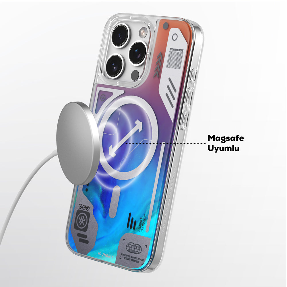 Youngkit Galaxy Fantasy Serisi iPhone 16 Pro Magsafe Karanlıkta Parlayan Kumlu Sıvılı Tasarımlı Telefon Kılıfı-9