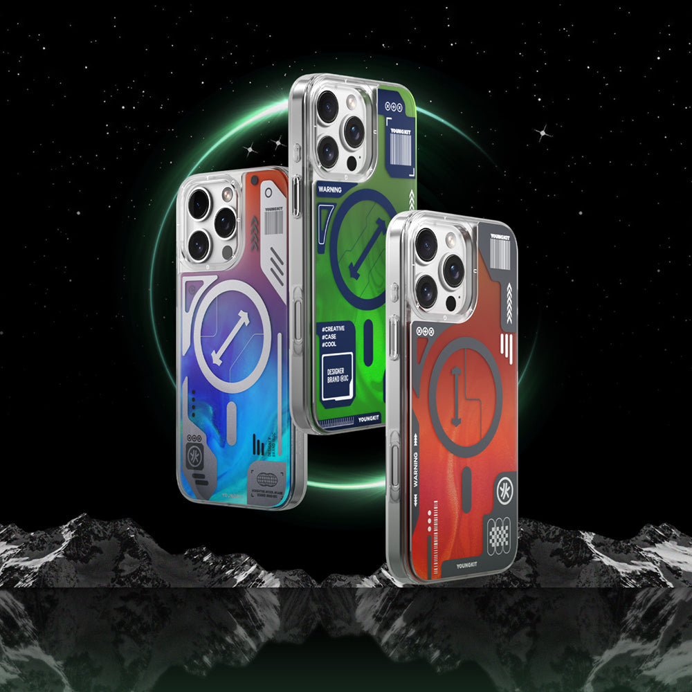 Youngkit Galaxy Fantasy Serisi iPhone 16 Pro Magsafe Karanlıkta Parlayan Kumlu Sıvılı Tasarımlı Telefon Kılıfı-14