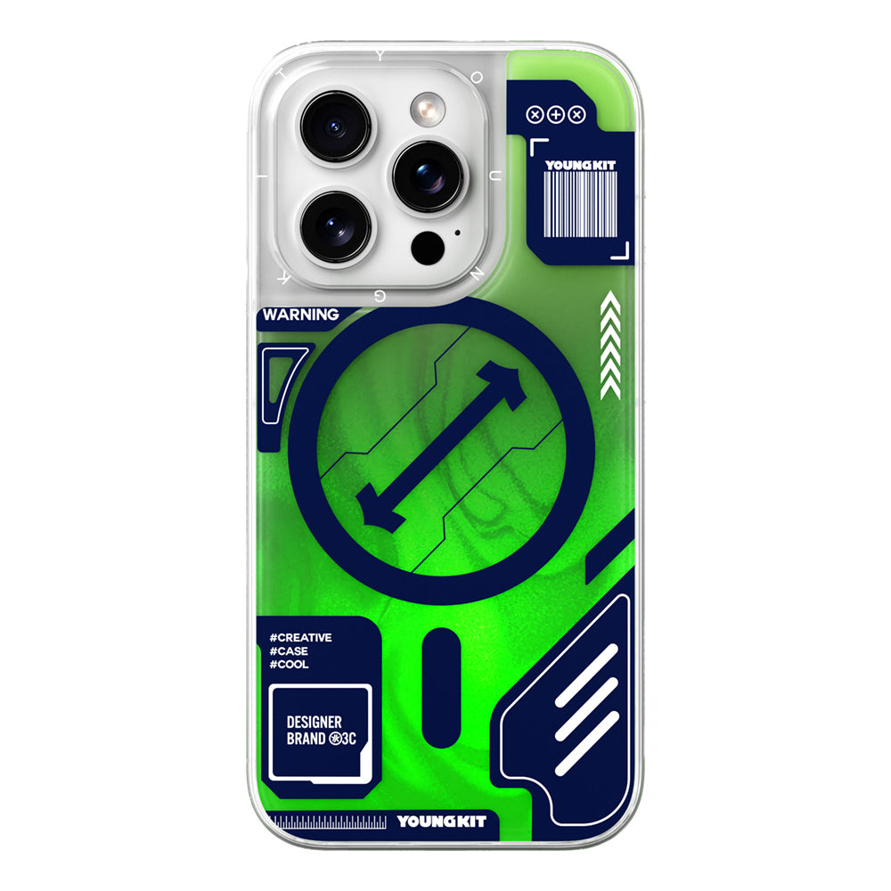 Youngkit Galaxy Fantasy Serisi iPhone 16 Pro Magsafe Karanlıkta Parlayan Kumlu Sıvılı Tasarımlı Telefon Kılıfı-4