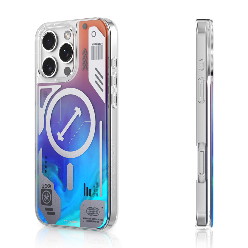 Youngkit Galaxy Fantasy Serisi iPhone 16 Pro Magsafe Karanlıkta Parlayan Kumlu Sıvılı Tasarımlı Telefon Kılıfı-2
