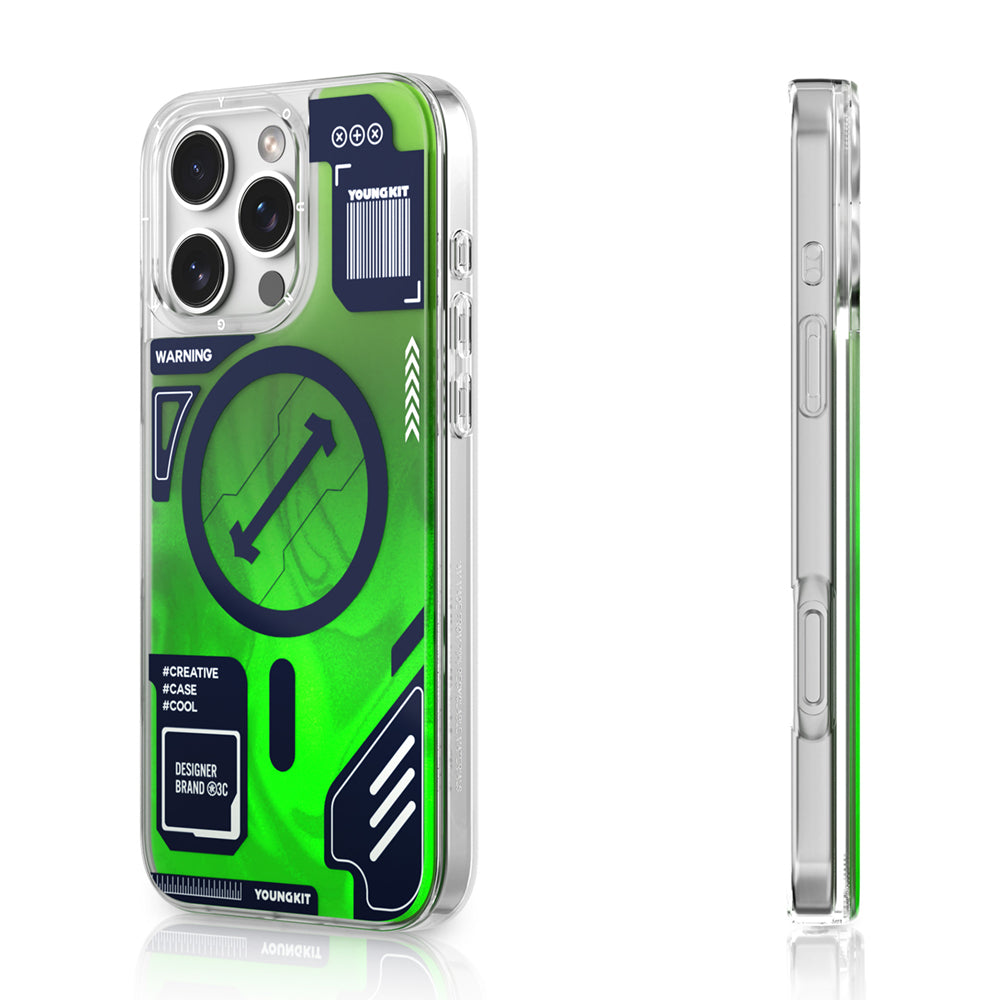 Youngkit Galaxy Fantasy Serisi iPhone 16 Pro Magsafe Karanlıkta Parlayan Kumlu Sıvılı Tasarımlı Telefon Kılıfı-3