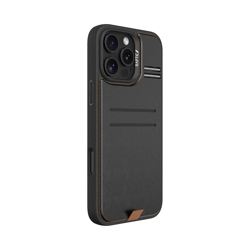 Raptic Slim Wallet Serisi iPhone 16 Pro M-safe Şarj Özellikli Deri Görünümlü Kartlıklı Standlı Kılıf
