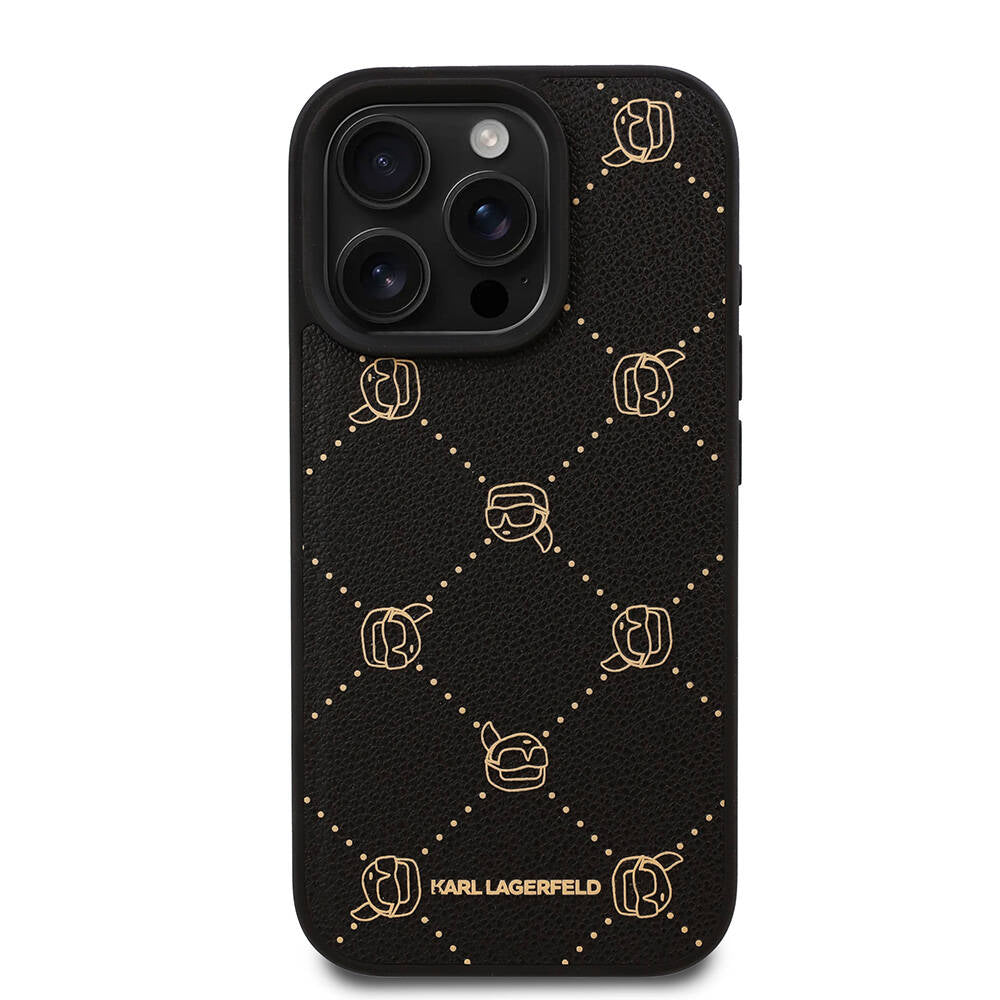 Karl Lagerfeld iPhone 16 Pro Max Orjinal Lisanslı Magsafe Şarj Özellikli PU Deri Karl Heads Desenli Klasik Logolu Telefon Kılıfı-3