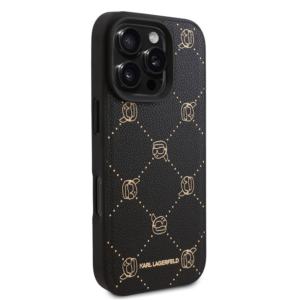 Karl Lagerfeld iPhone 16 Pro Max Orjinal Lisanslı Magsafe Şarj Özellikli PU Deri Karl Heads Desenli Klasik Logolu Telefon Kılıfı-4
