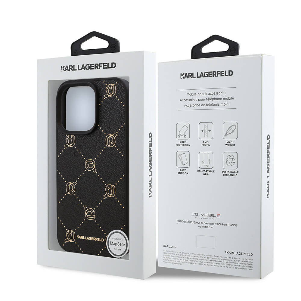 Karl Lagerfeld iPhone 16 Pro Max Orjinal Lisanslı Magsafe Şarj Özellikli PU Deri Karl Heads Desenli Klasik Logolu Telefon Kılıfı-8