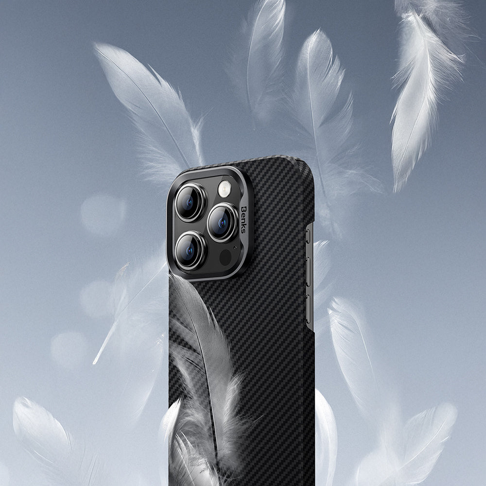 Benks iPhone 16 Pro Max M-safe Metal Kamera Çerçeveli Magnetik ArmorAir 600D Kevlar Fiber Kılıf