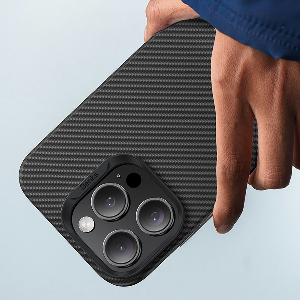 Benks iPhone 16 Pro Max M-safe Metal Kamera Çerçeveli Magnetik ArmorAir 600D Kevlar Fiber Kılıf