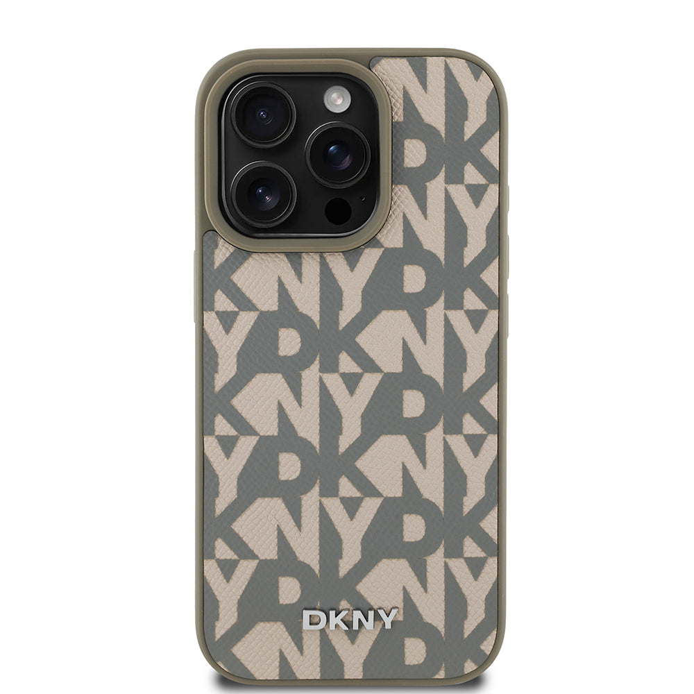 DKNY iPhone 16 Pro Max Orjinal Lisanslı M-safe Şarj Özellikli 3D Yazılı Grid Pattern Kılıf