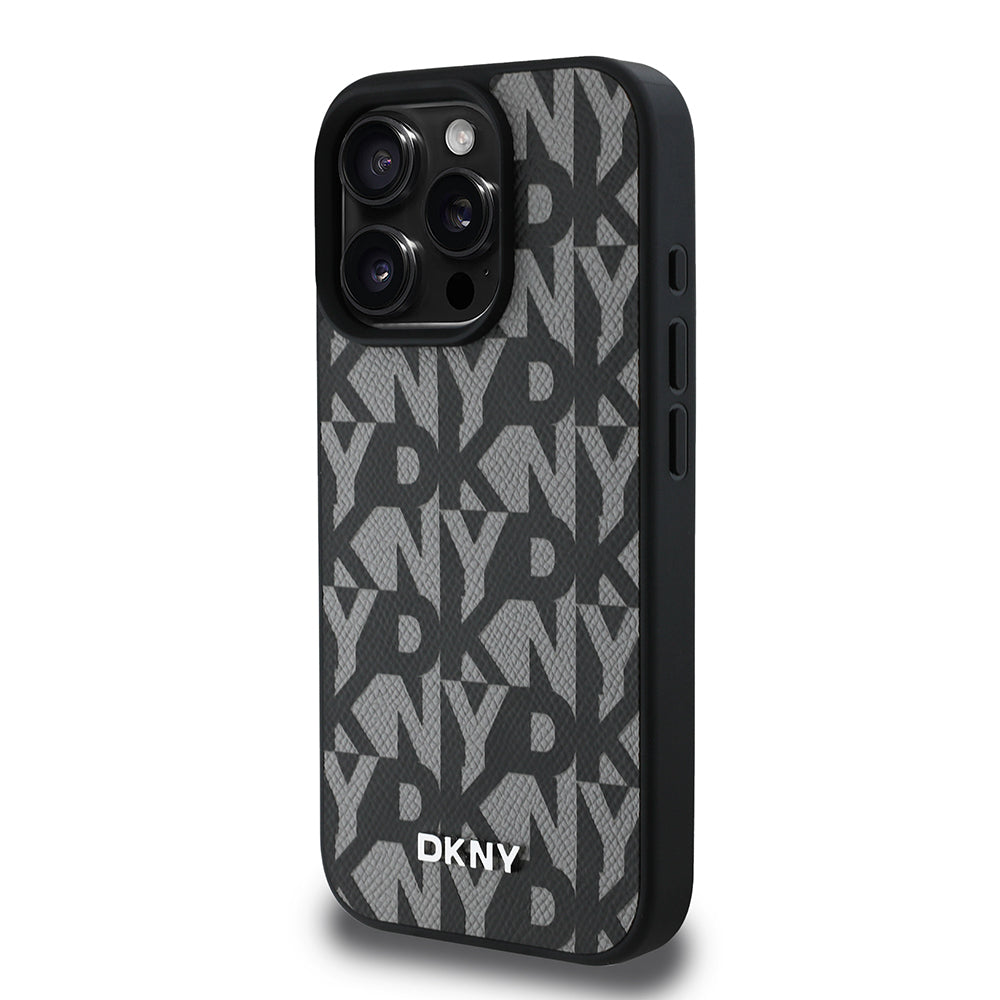 DKNY iPhone 16 Pro Max Orjinal Lisanslı M-safe Şarj Özellikli 3D Yazılı Grid Pattern Kılıf