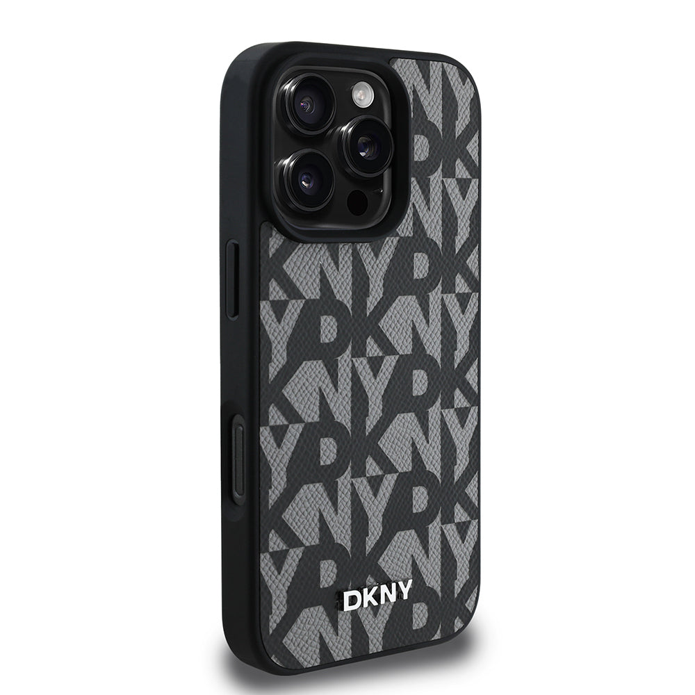 DKNY iPhone 16 Pro Max Orjinal Lisanslı M-safe Şarj Özellikli 3D Yazılı Grid Pattern Kılıf