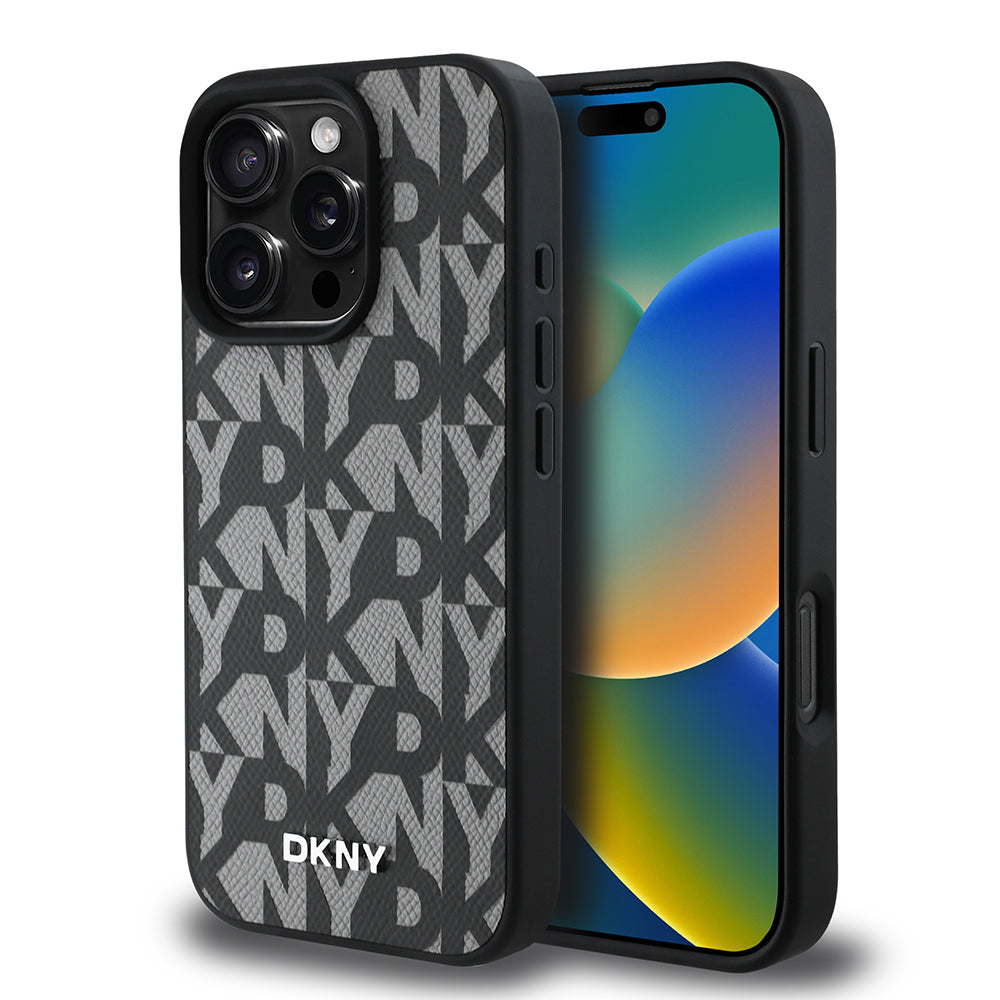 DKNY iPhone 16 Pro Max Orjinal Lisanslı M-safe Şarj Özellikli 3D Yazılı Grid Pattern Kılıf