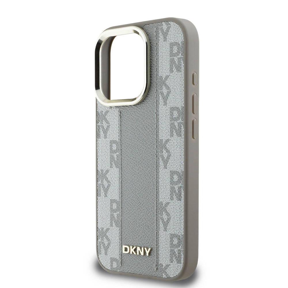 DKNY iPhone 16 Pro Max Orjinal Lisanslı M-safe Şarj Özellikli 3D Yazılı Checkered Pattern Kılıf