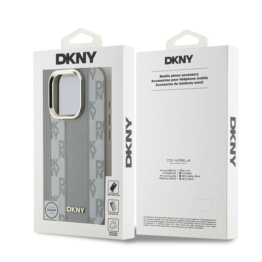 DKNY iPhone 16 Pro Max Orjinal Lisanslı M-safe Şarj Özellikli 3D Yazılı Checkered Pattern Kılıf