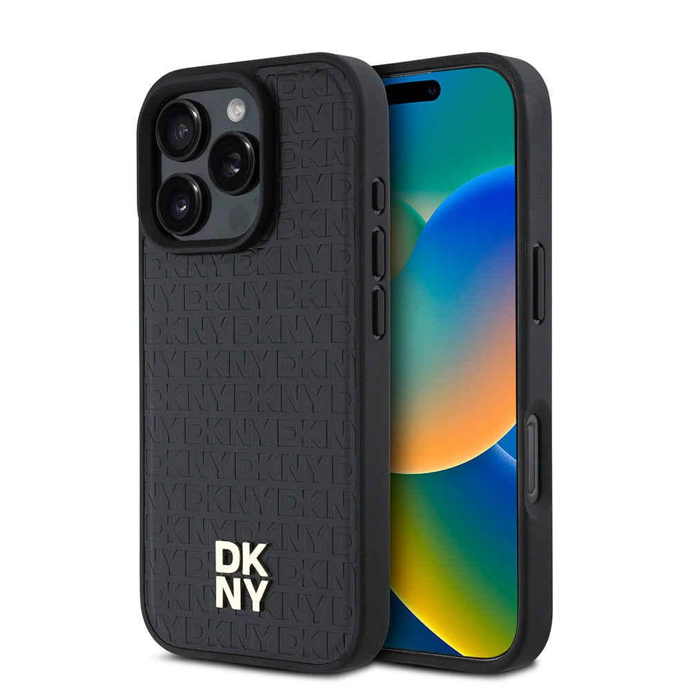 DKNY iPhone 16 Pro Max Orjinal Lisanslı M-safe Şarj Özellikli 3D Yazılı Repeat Pattern Kılıf