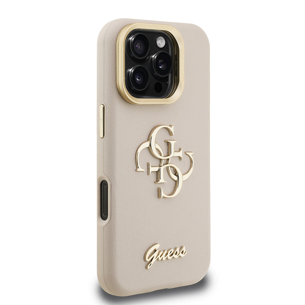 Guess iPhone 16 Pro Max Orjinal Lisanslı Grained Yazı Logolu Kamera Standlı Kılıf