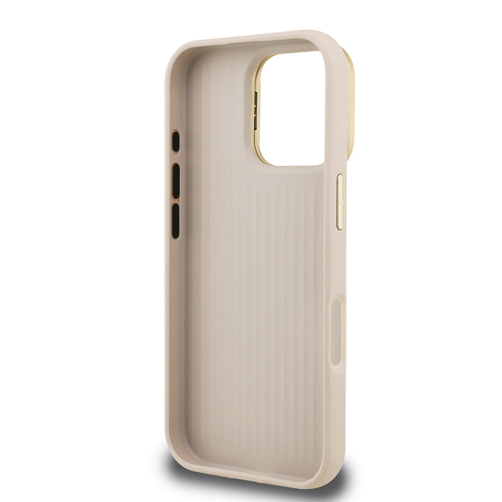 Guess iPhone 16 Pro Max Orjinal Lisanslı Grained Yazı Logolu Kamera Standlı Kılıf