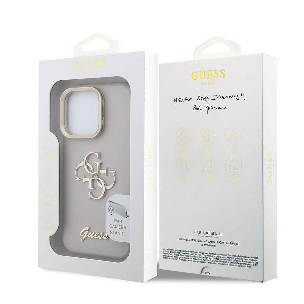 Guess iPhone 16 Pro Max Orjinal Lisanslı Grained Yazı Logolu Kamera Standlı Kılıf