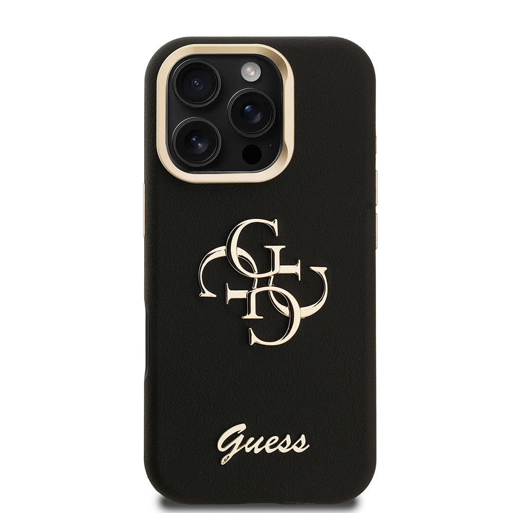 Guess iPhone 16 Pro Max Orjinal Lisanslı Grained Yazı Logolu Kamera Standlı Kılıf
