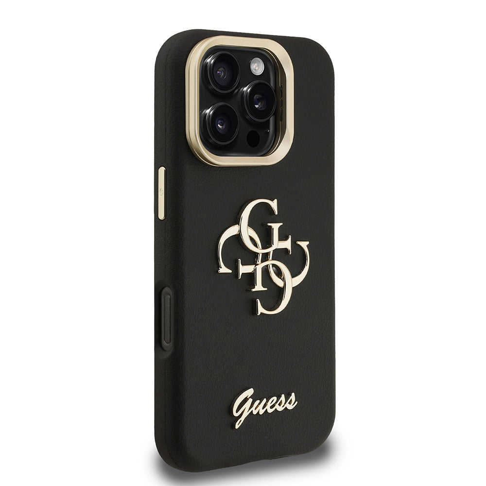 Guess iPhone 16 Pro Max Orjinal Lisanslı Grained Yazı Logolu Kamera Standlı Kılıf