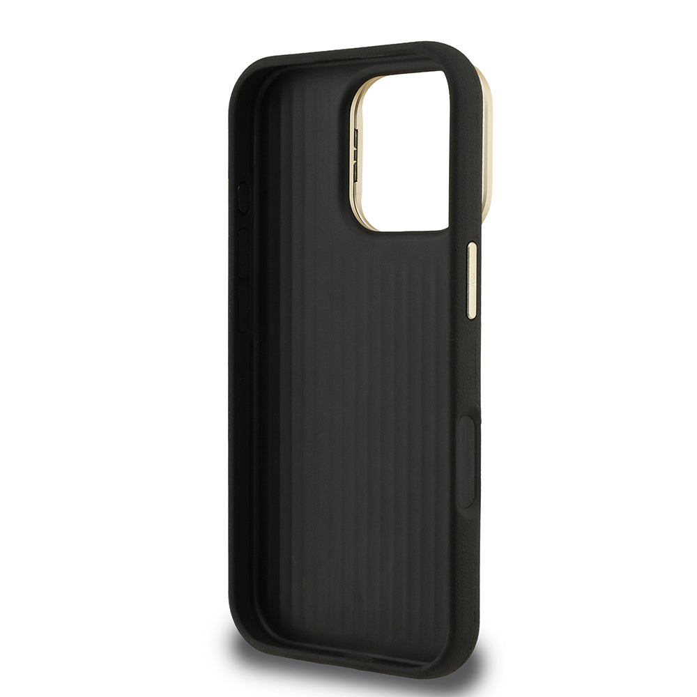 Guess iPhone 16 Pro Max Orjinal Lisanslı Grained Yazı Logolu Kamera Standlı Kılıf