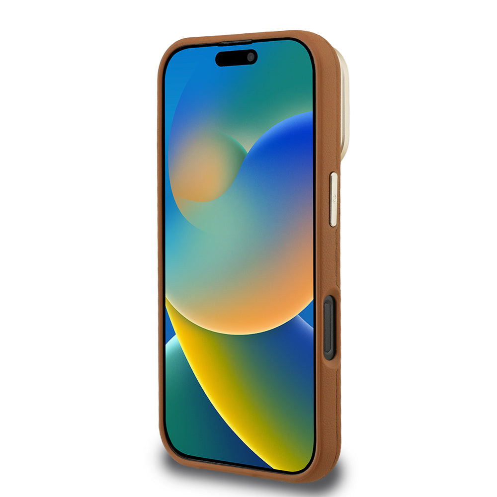 Guess iPhone 16 Pro Max Orjinal Lisanslı Grained Yazı Logolu Kamera Standlı Kılıf