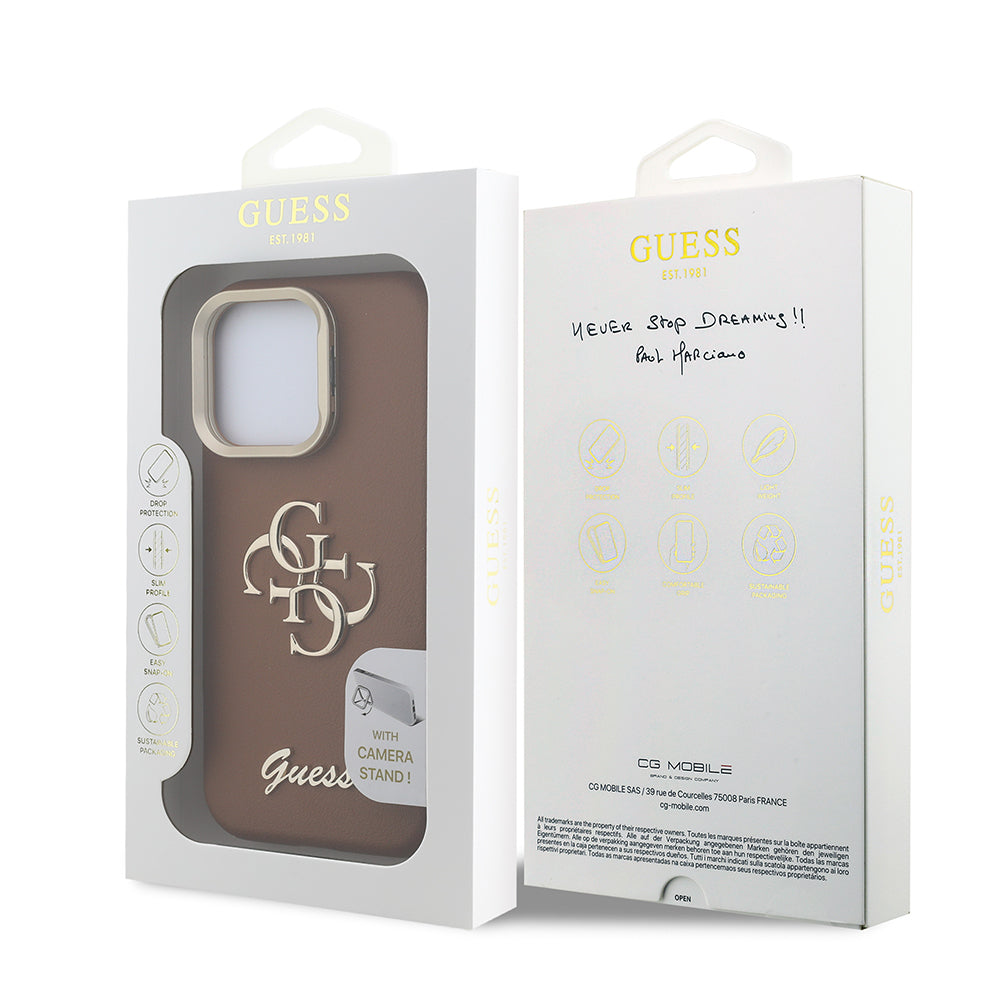 Guess iPhone 16 Pro Max Orjinal Lisanslı Grained Yazı Logolu Kamera Standlı Kılıf