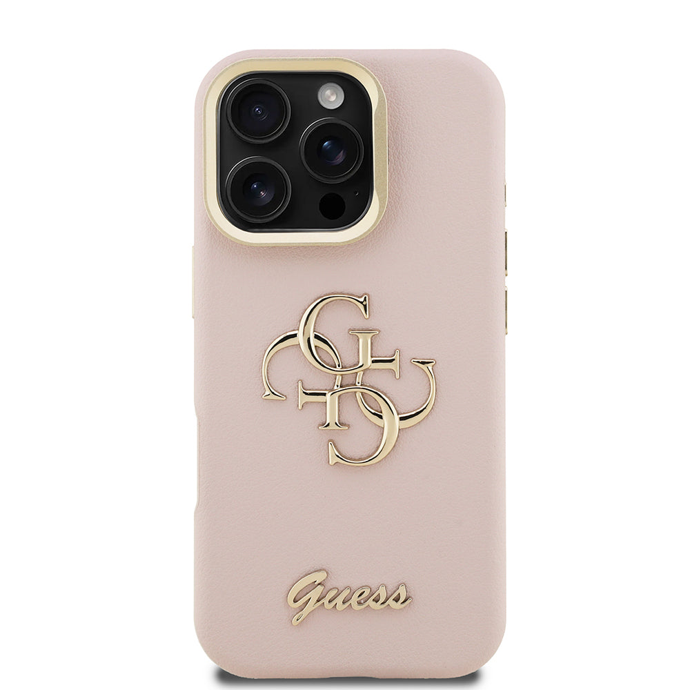 Guess iPhone 16 Pro Max Orjinal Lisanslı Grained Yazı Logolu Kamera Standlı Kılıf