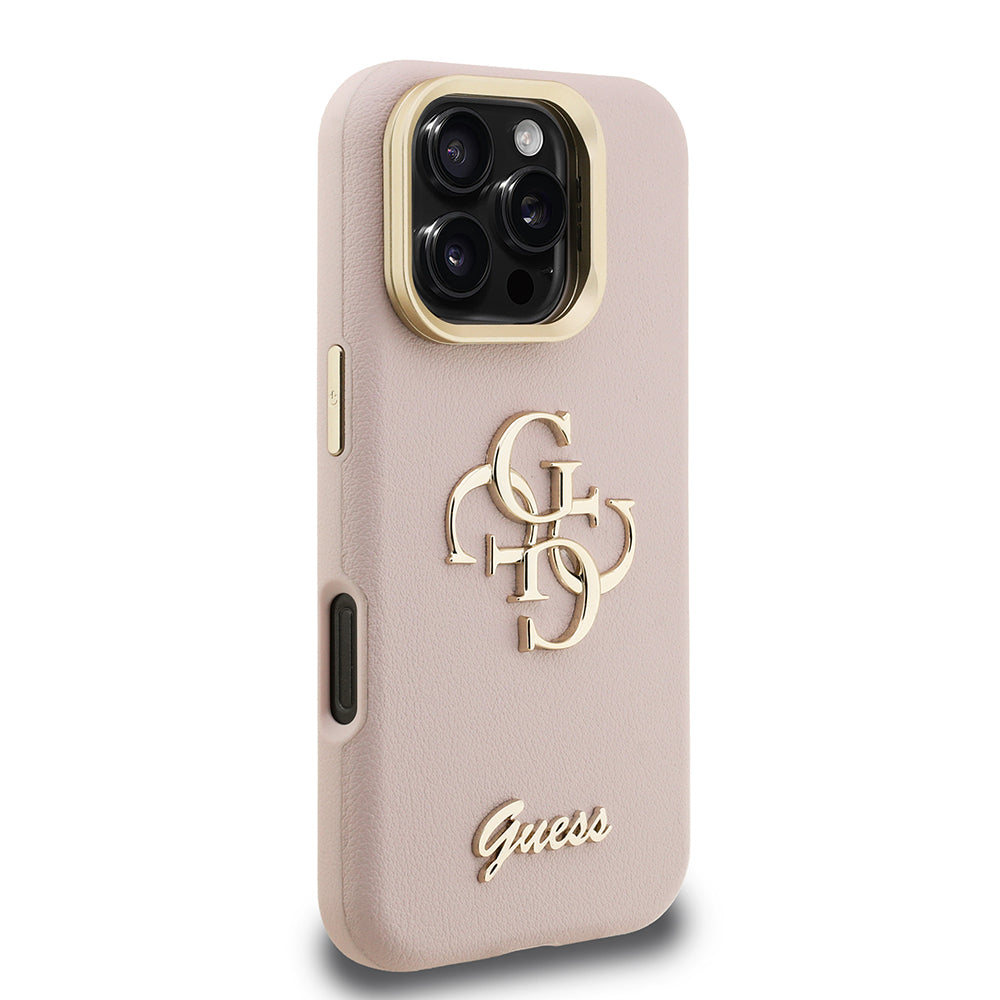 Guess iPhone 16 Pro Max Orjinal Lisanslı Grained Yazı Logolu Kamera Standlı Kılıf