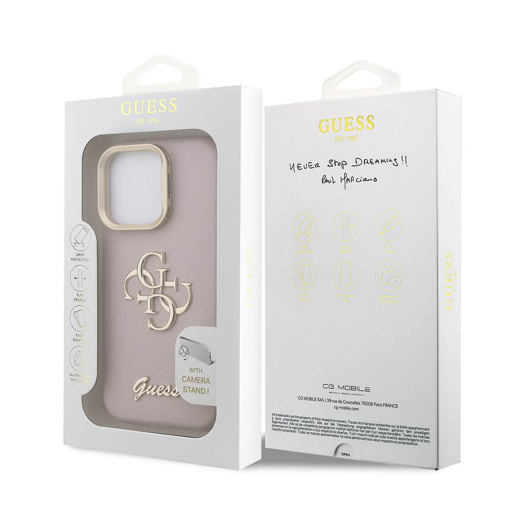 Guess iPhone 16 Pro Max Orjinal Lisanslı Grained Yazı Logolu Kamera Standlı Kılıf