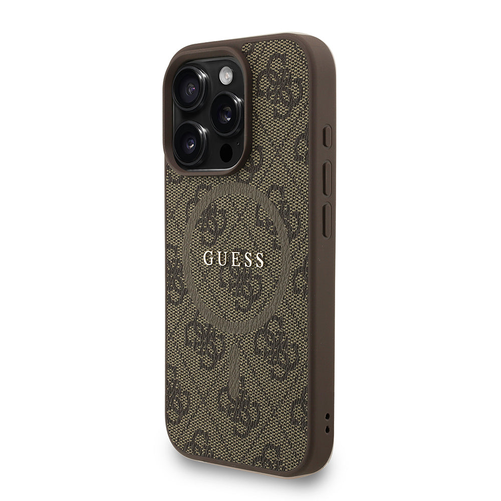 Guess iPhone 16 Pro Max Orjinal Lisanslı Magsafe PU Deri Bilek Askı İpli Yazı Logolu Telefon Kılıfı