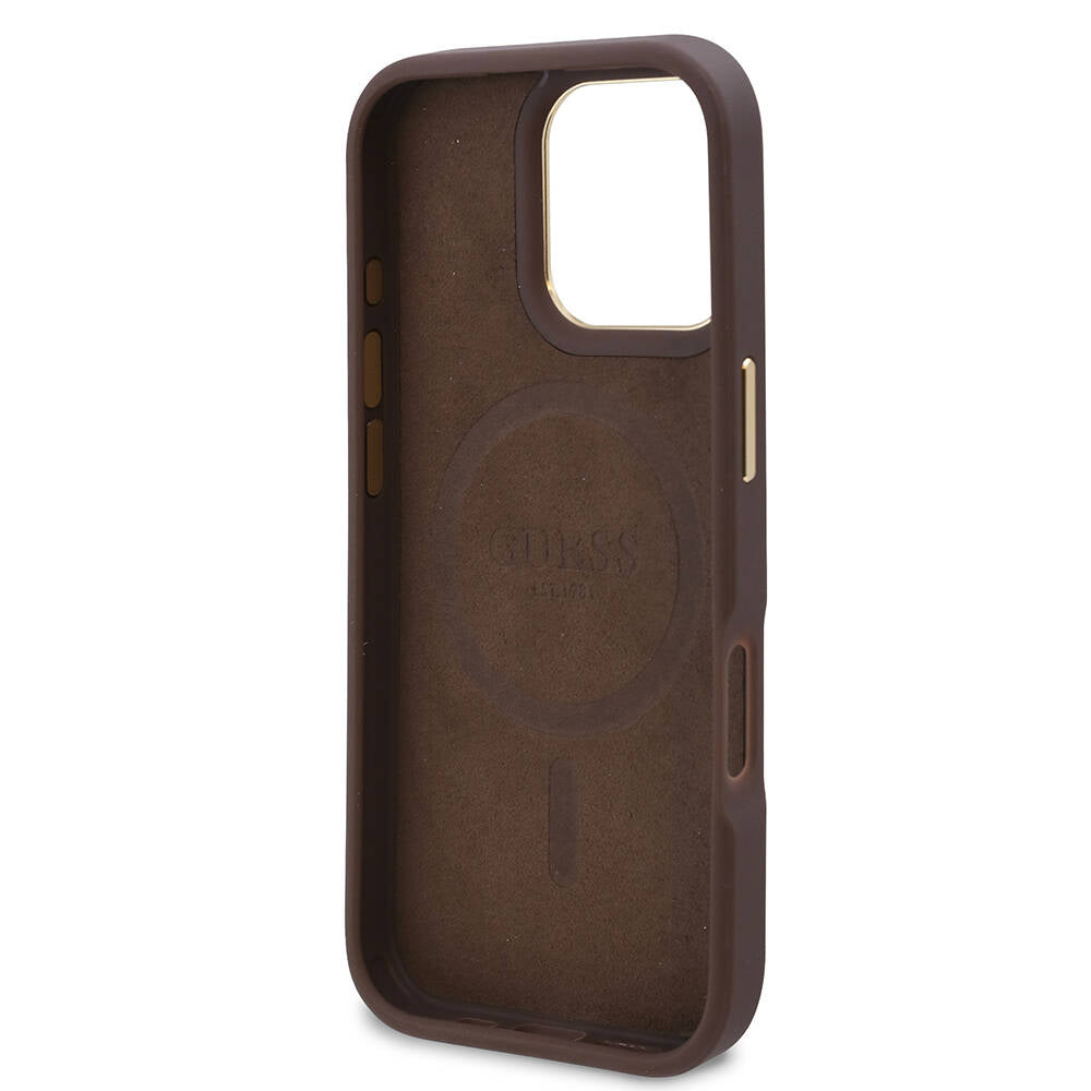 Guess iPhone 16 Pro Max Orjinal Lisanslı Magsafe Şarj Özellikli 4G Desenli PU Metal Plaka Klasik Logolu Telefon Kılıfı - 23