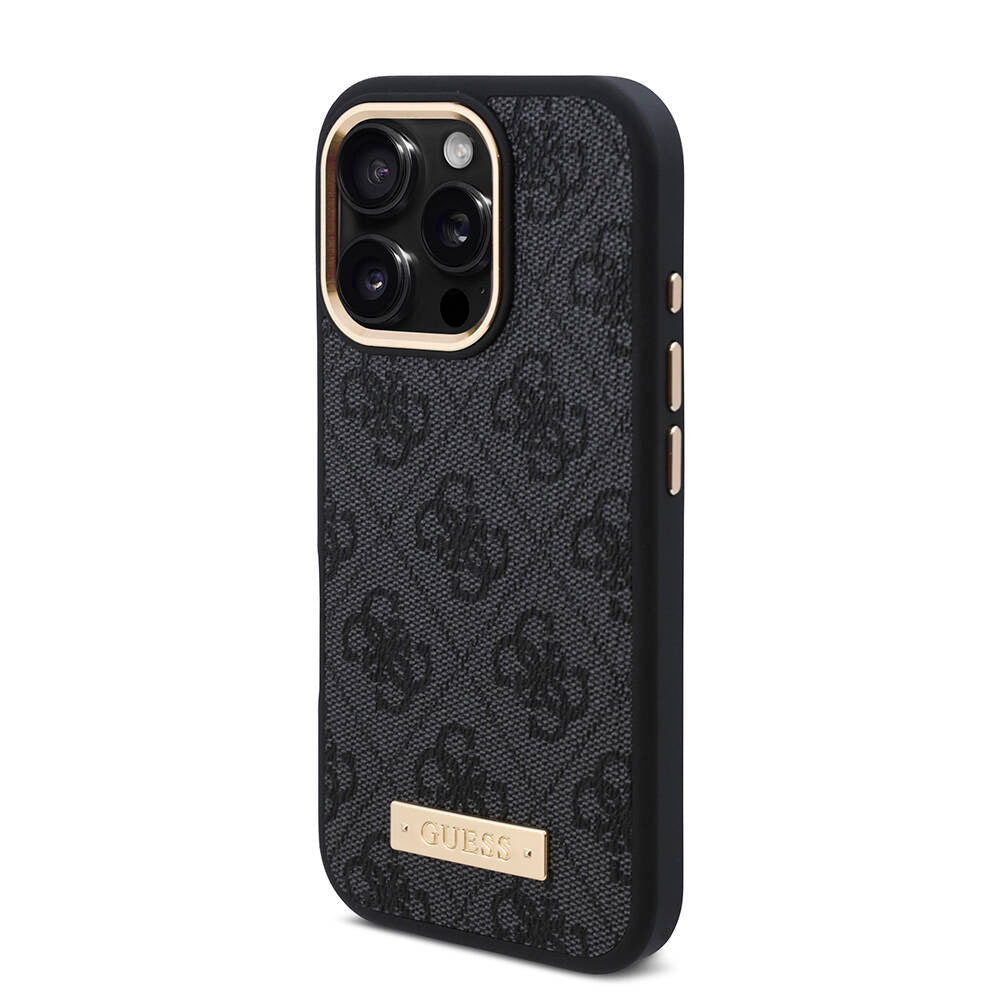 Guess iPhone 16 Pro Max Orjinal Lisanslı Magsafe Şarj Özellikli 4G Desenli PU Metal Plaka Klasik Logolu Telefon Kılıfı - 10