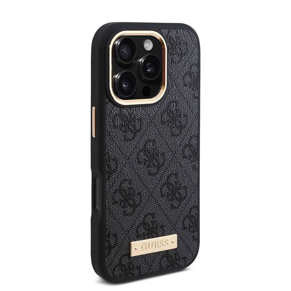 Guess iPhone 16 Pro Max Orjinal Lisanslı Magsafe Şarj Özellikli 4G Desenli PU Metal Plaka Klasik Logolu Telefon Kılıfı - 12