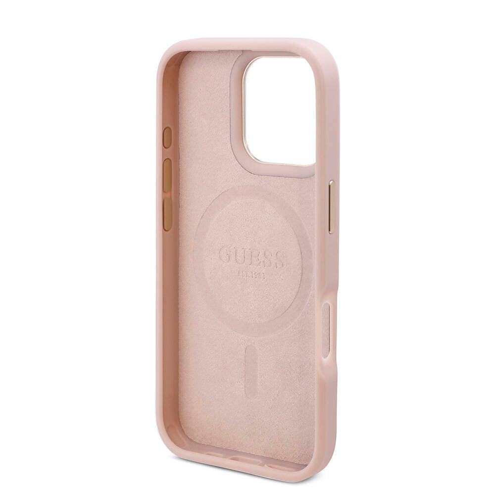 Guess iPhone 16 Pro Max Orjinal Lisanslı Magsafe Şarj Özellikli 4G Desenli PU Metal Plaka Klasik Logolu Telefon Kılıfı - 7