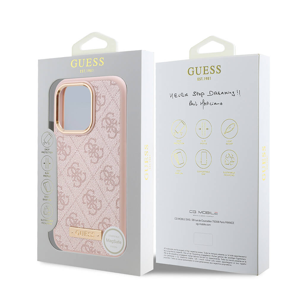 Guess iPhone 16 Pro Max Orjinal Lisanslı Magsafe Şarj Özellikli 4G Desenli PU Metal Plaka Klasik Logolu Telefon Kılıfı - 8