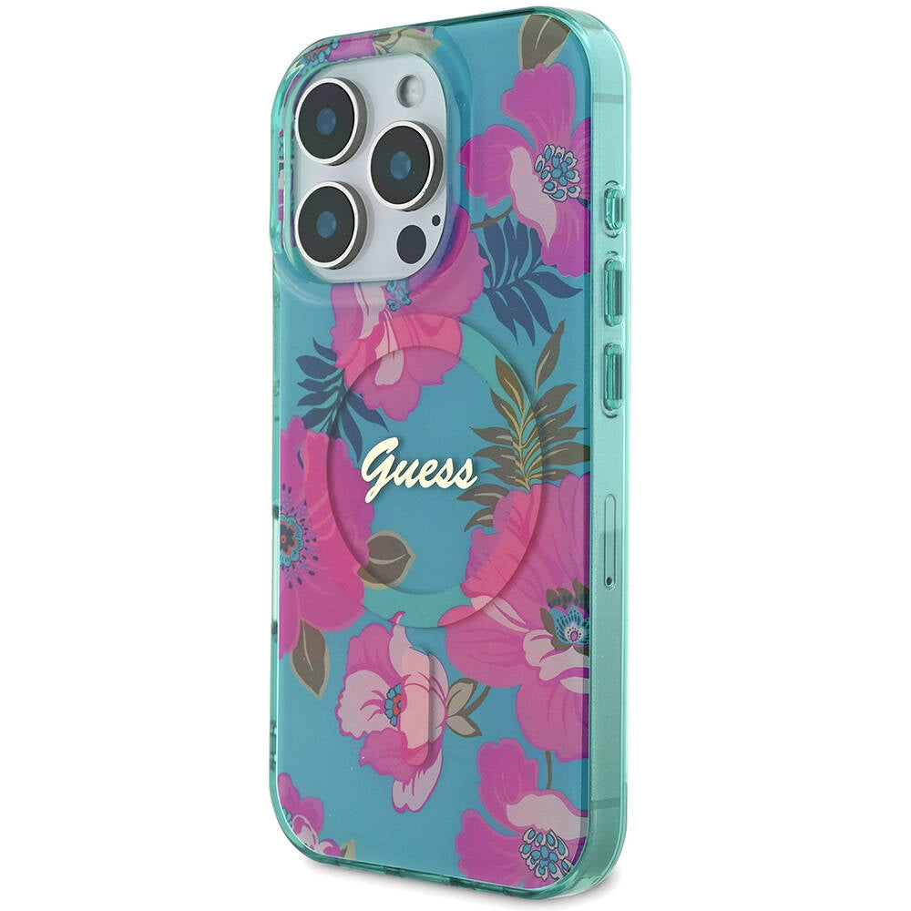 Guess iPhone 16 Pro Max Orjinal Lisanslı M-safe Şarj Özellikli Flower Tone On Tone Ring Kılıf