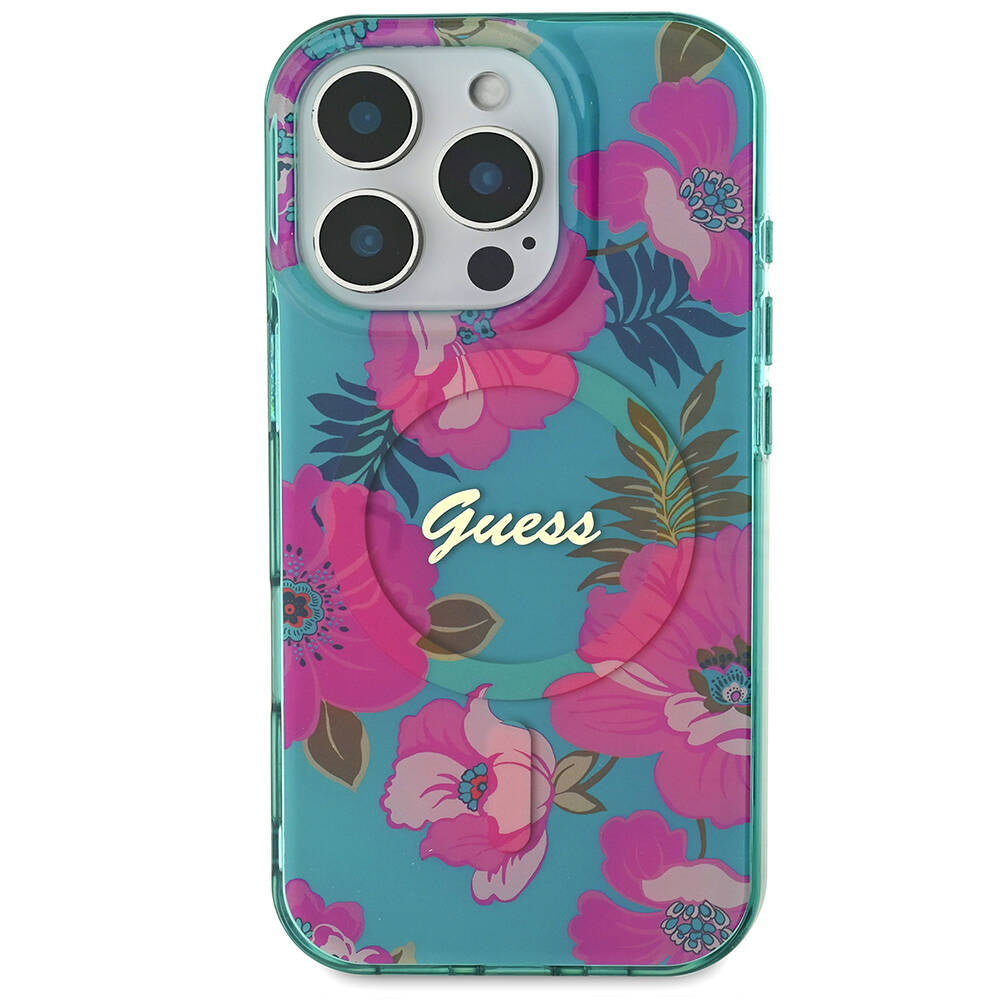 Guess iPhone 16 Pro Max Orjinal Lisanslı M-safe Şarj Özellikli Flower Tone On Tone Ring Kılıf